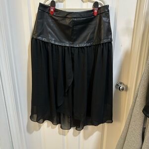 Elegant Black Faux Leather and Chiffon Skirt